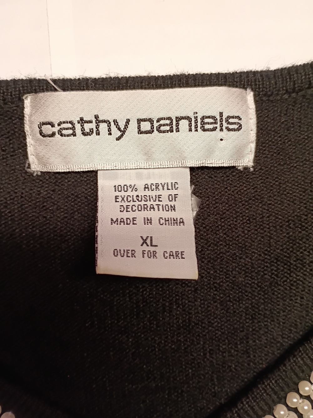 90's Sweetheart Black Sweater with Rhinestone Bow Detail Along Neckline - Picture 3 of 7